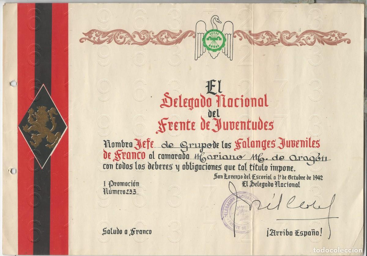 Military Antiques: FALANGES JUVENILES DE FRANCO JEFE DE GRUPO 33X23 1942 L18