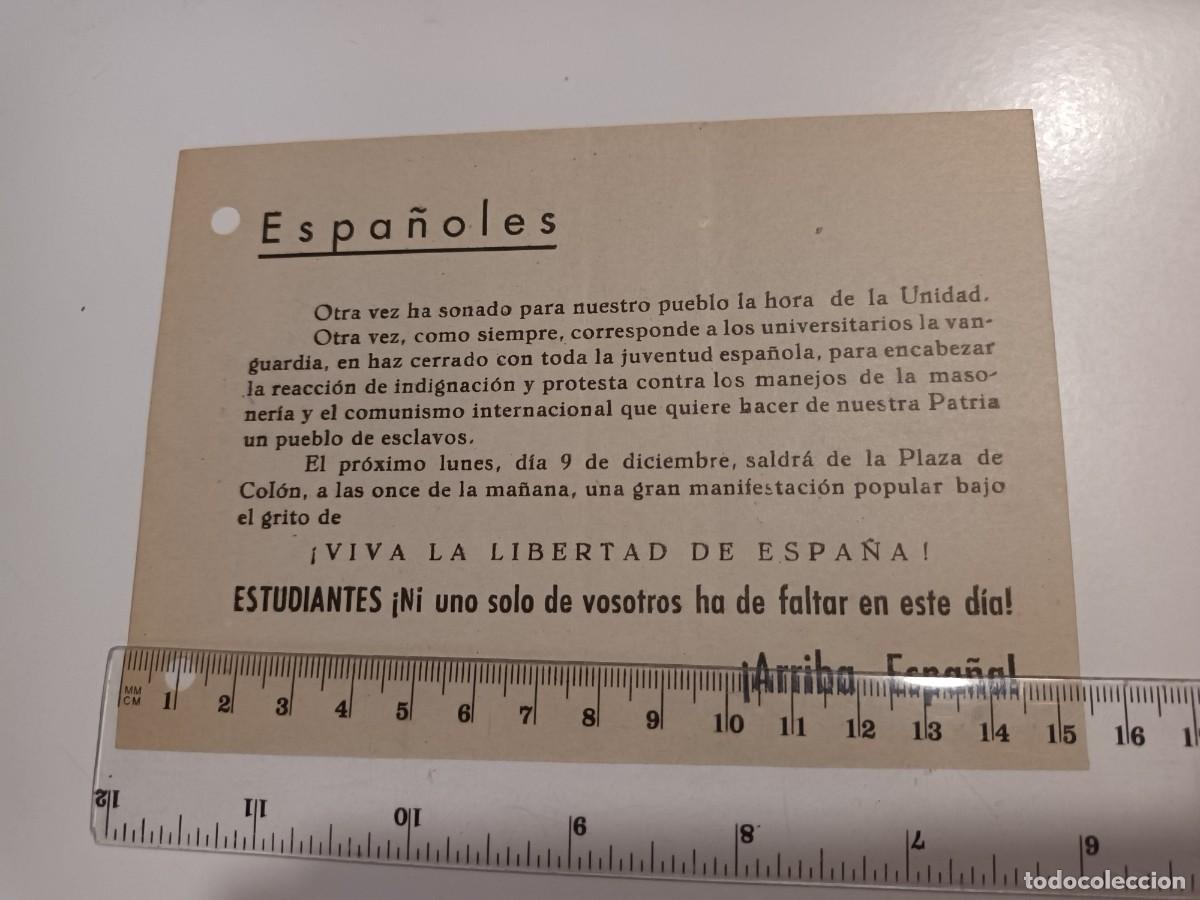 Militaria: Panfleto falange de apoyo a manifestaci&oacute;n contra la ONU 1946 Franco Franquismo Madrid