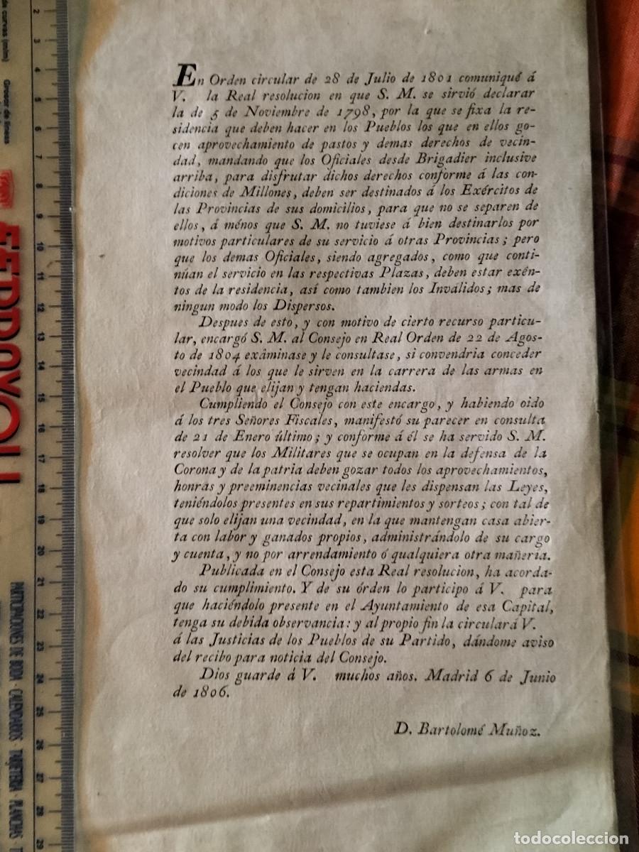 Militaria: REAL RESOLUCI&Oacute;N para que fijen su residencia los Oficiales del Ej&eacute;rcito. Madrid, 6 de Junio de 1806.