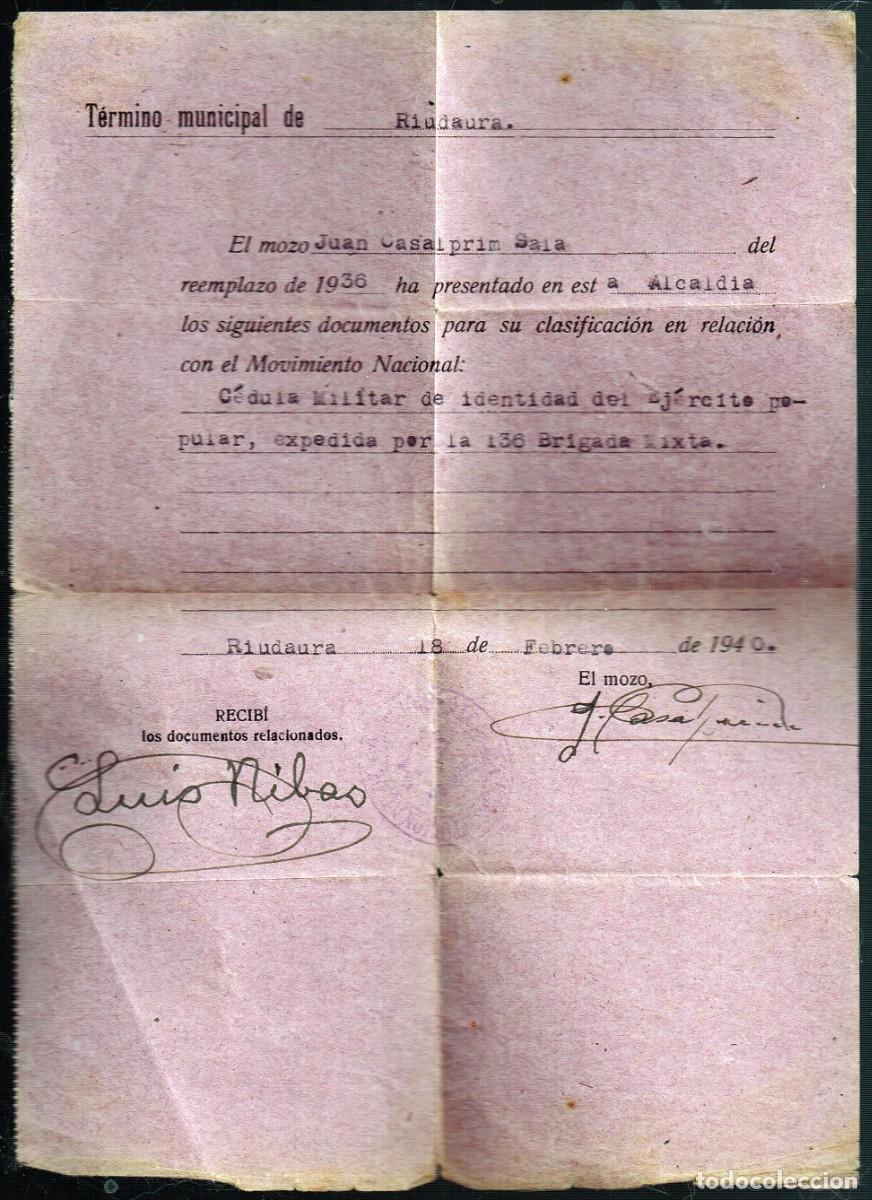Military Antiques: MUY RARO 1940 RIUDAURA MOZO 36 PRESENTA DOCUMENTO PARA CLASIFICACI&Oacute;N EN RELACI&Oacute;N MOVIMIENTO NACIONAL