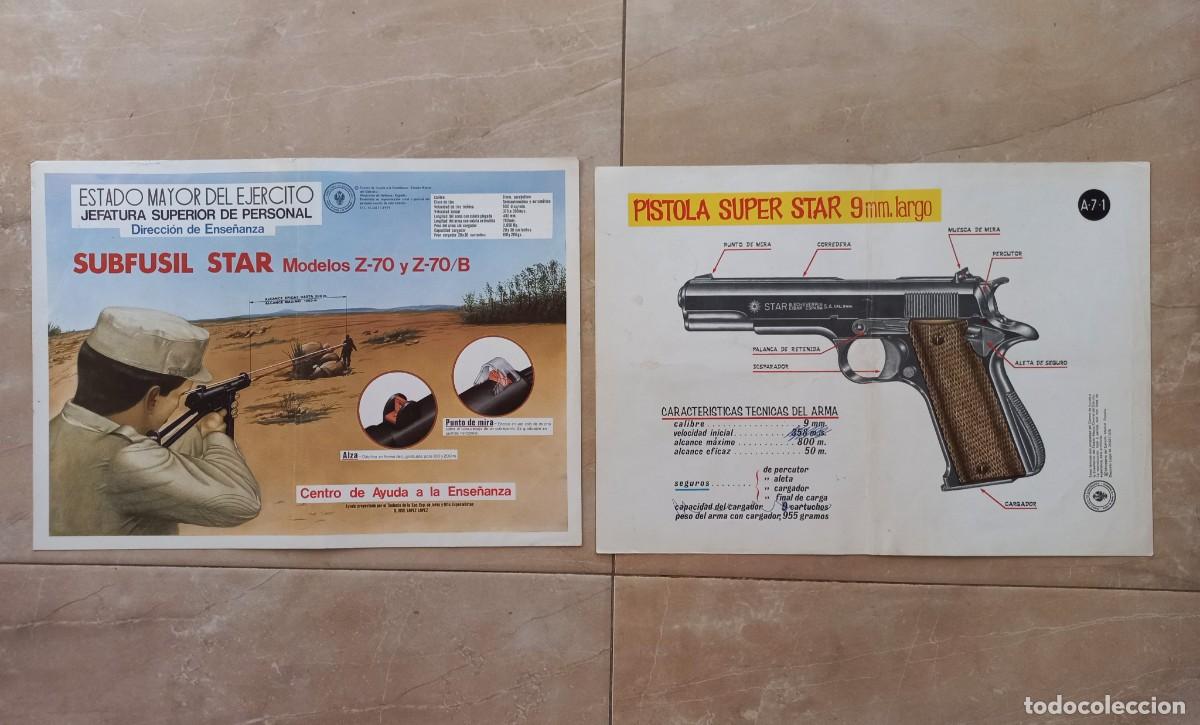 Militaria: 10 LAMINAS DE INSTRUCCION 1976 DIRECCION DE ENSE&Ntilde;ANZA DEL EJERCITO, FUBFUSIL Z - PISTOLA STAR 9 mm