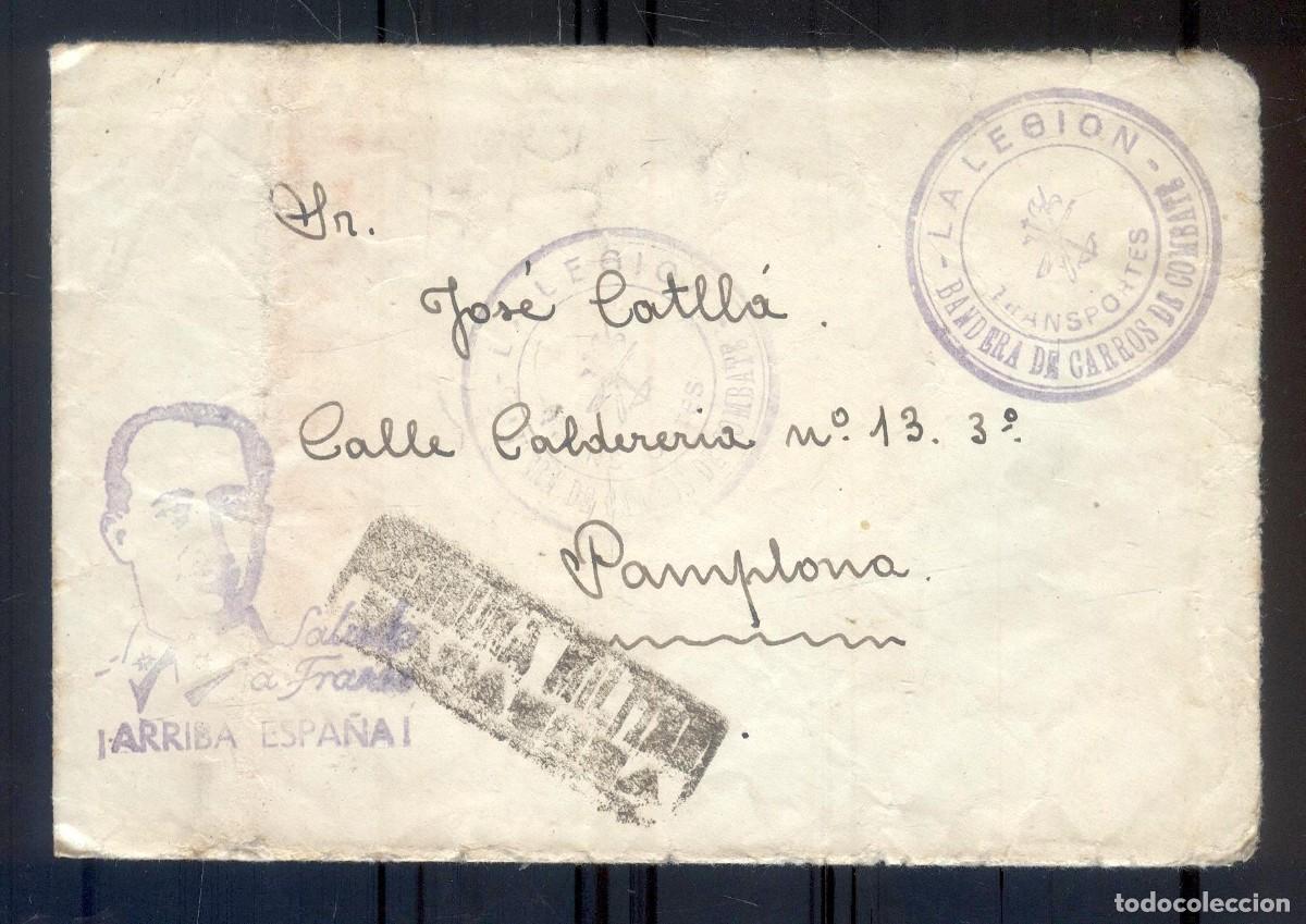 Militaria: NUMULITE P0238 Sobre con carta Cuartel Zaragoza a Pamplona Arriba Espa&ntilde;a La legion transporte