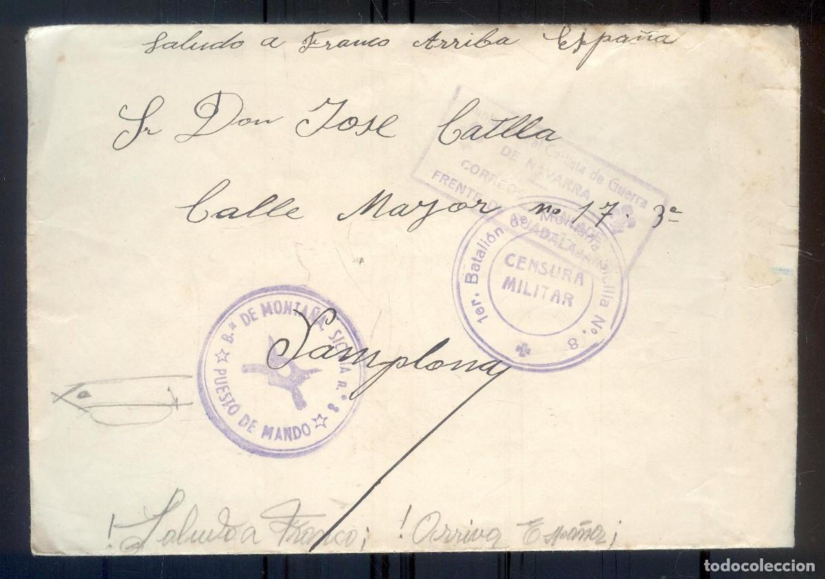 Militaria: NUMULITE P0242 Sobre con carta Pamplona Censura militar Batall&oacute;n de Monta&ntilde;a Puesto de mando