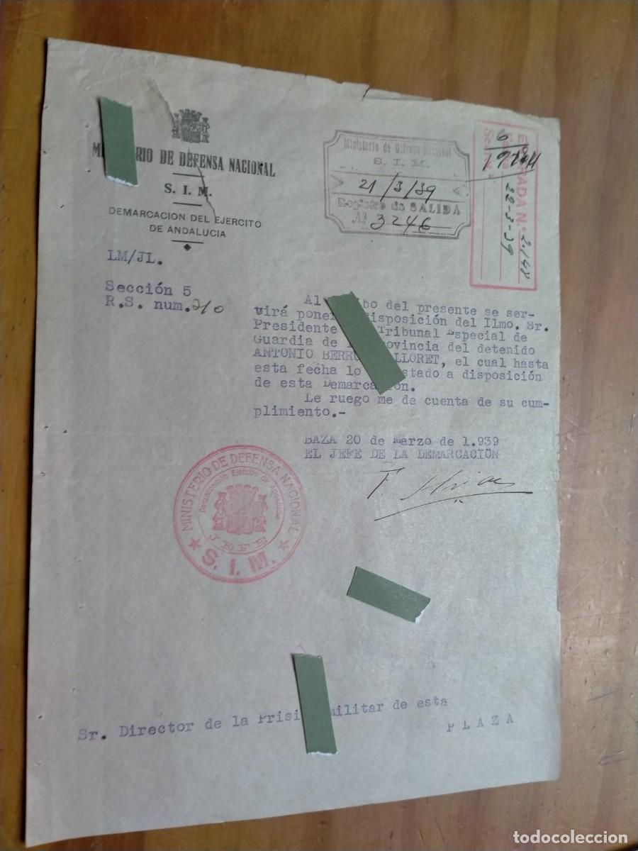 Militaria: documento de republica espa&ntilde;ola baza marzo 1939-ejercito del sur