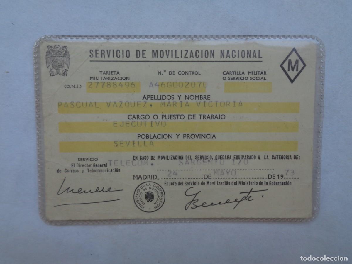 Militaria: SERVICIO DE MOVILIZACION NACIONAL : CARNET DE MUJER PARA SARGENTO TELECOMUNICACIONES. MADRID 1973