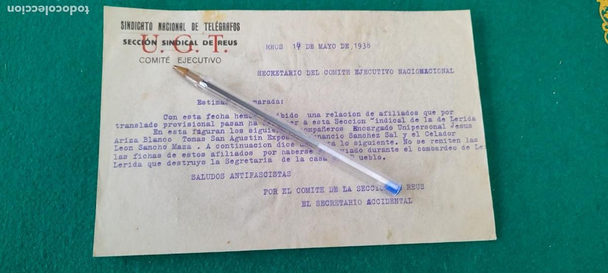 Militaria: Documento Rep&uacute;blica guerra civil sindicato UGT CNT AIT