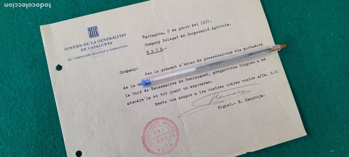 Militaria: Documento Rep&uacute;blica guerra civil sindicato UGT CNT AIT