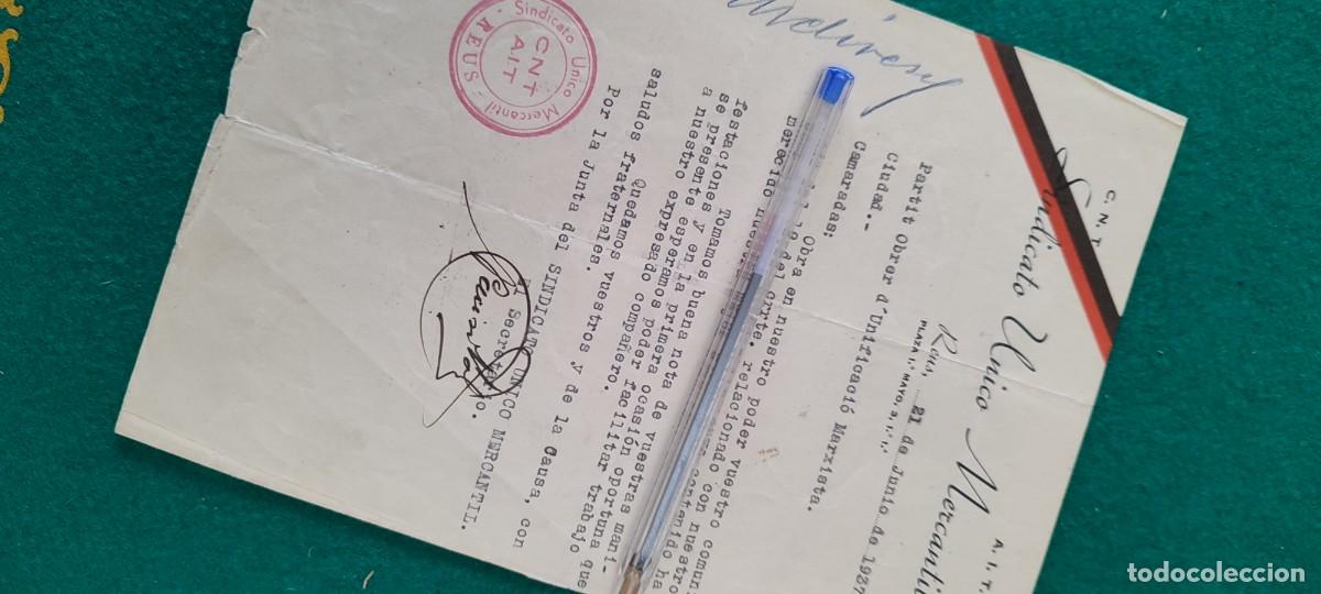 Militaria: Documento Rep&uacute;blica guerra civil sindicato UGT CNT AIT