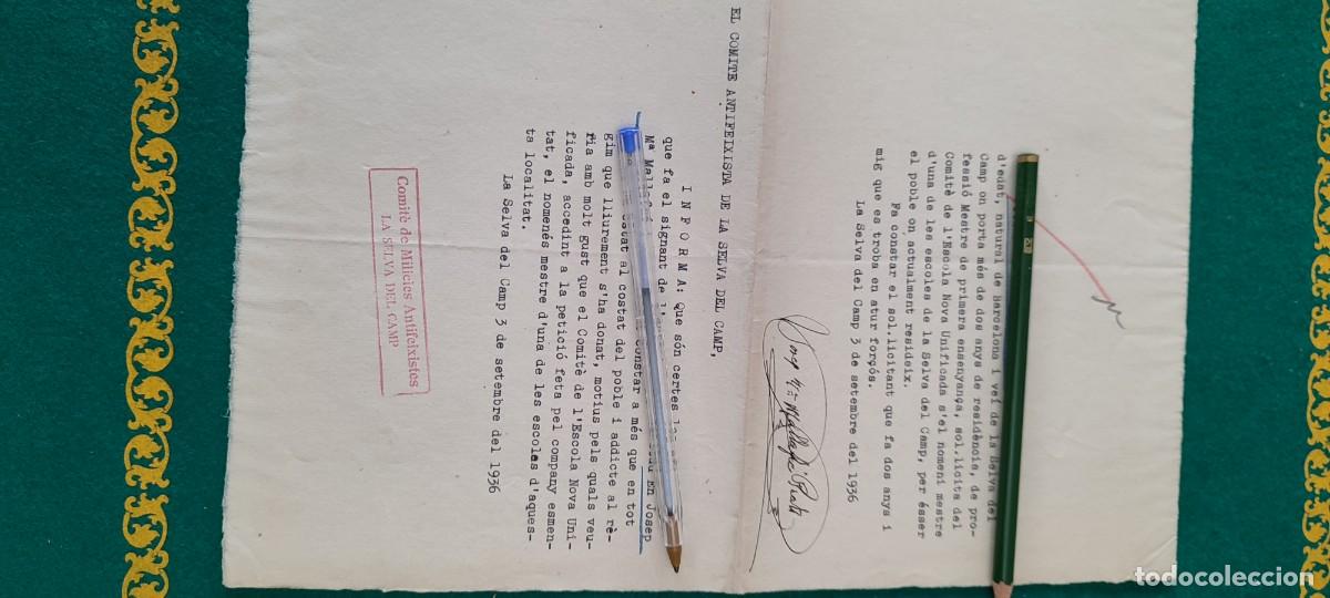 Militaria: Documento Rep&uacute;blica guerra civil comit&eacute;s antifascistas escuela