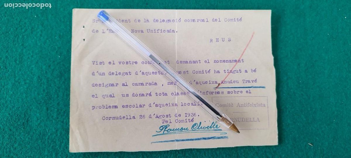 Militaria: Documento Rep&uacute;blica guerra civil comit&eacute;s antifascistas escuela