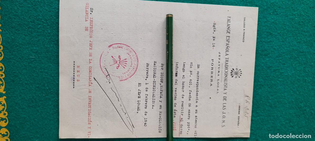 Militaria: Documento Rep&uacute;blica guerra civil Servicio informaci&oacute;n Falange