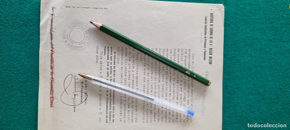 Militaria: Documento Rep&uacute;blica guerra civil Servicio informaci&oacute;n Falange