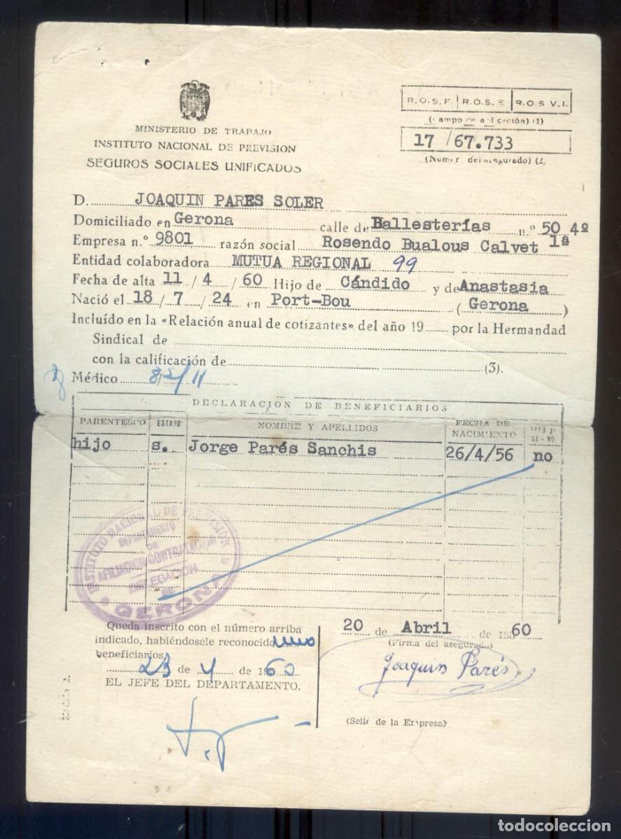 Militaria: NUMULITE R7* Seguros sociales unificados Portbou Gerona Girona inspecci&oacute;n m&eacute;dica