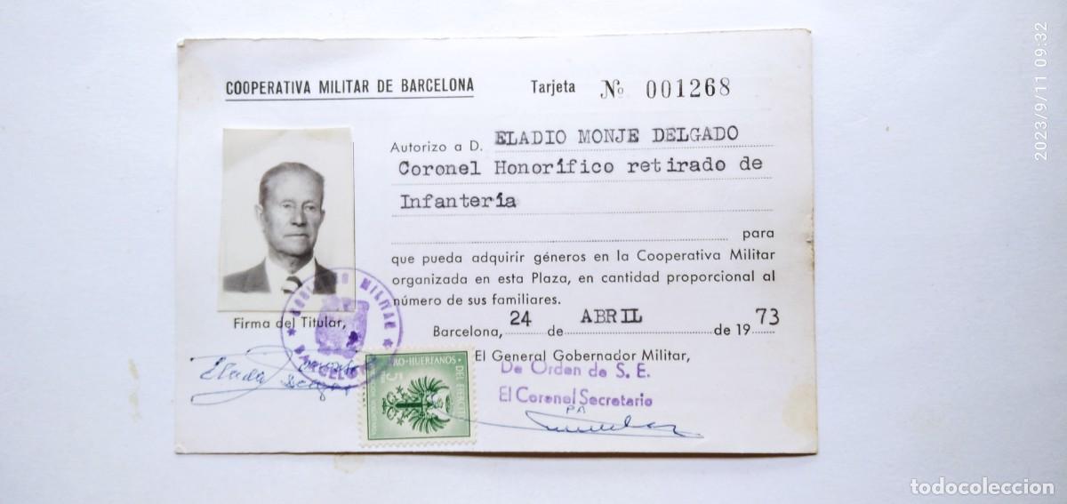 Militaria: AUTORIZACI&Oacute;N TARJETA COOPERATIVA MILITAR,A&Ntilde;O 1973,ADQUIRIR G&Eacute;NERO,CORONEL HONORIFICO INFANTERIA