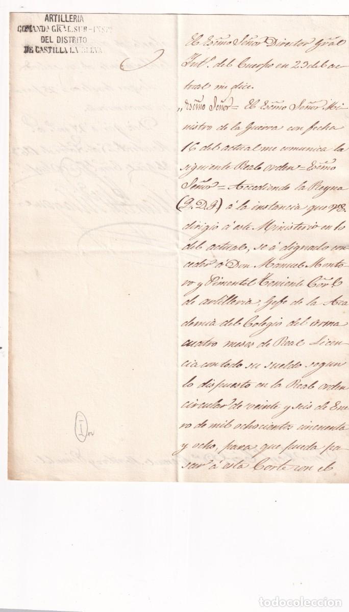 Militaria: Documento militar Artiller&iacute;a Comandancia general distrito Castilla la Nueva. Firma