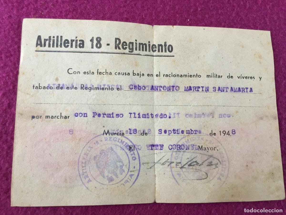 Military Antiques: Baja en el racionamiento de viveres y tabaco por permiso ilimitado 1948 Regimiento Artiller&iacute;a n&ordm;18