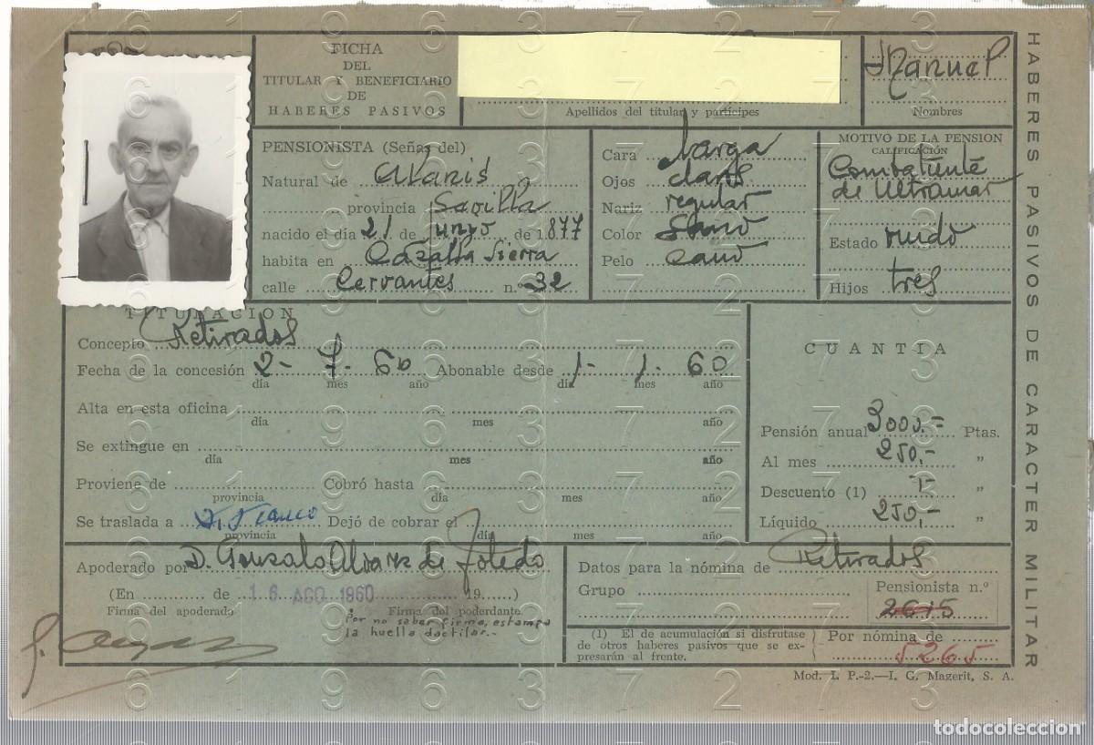 Militaria: GUERRA DE CUBA FILIPINAS ALANIS CAZALLA DE LA SIERRA FICHA PENSION L47