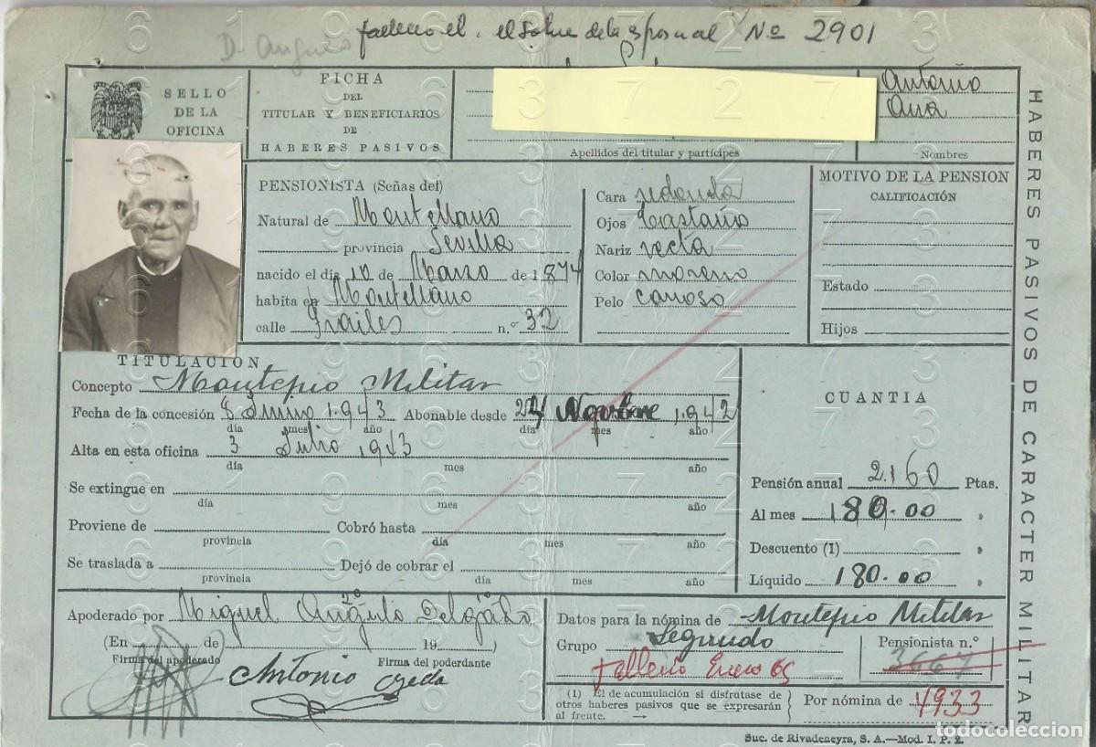 Militaria: MONTELLANO SEVILLA COMBATIENTE FICHA PENSION L47