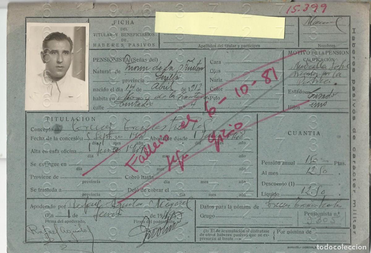 Militaria: MORON DE LA FRONTERA MEDALLA SUFRIMIENTOS POR LA PATRIA FICHA PENSION L47