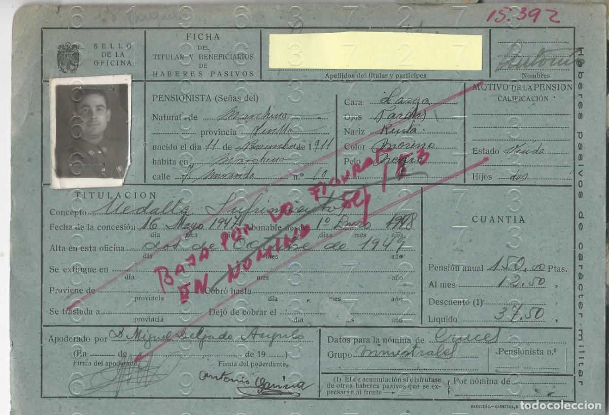 Militaria: MARCHENA SEVILLA MEDALLA SUFRIMIENTOS POR LA PATRIA FICHA PENSION L47