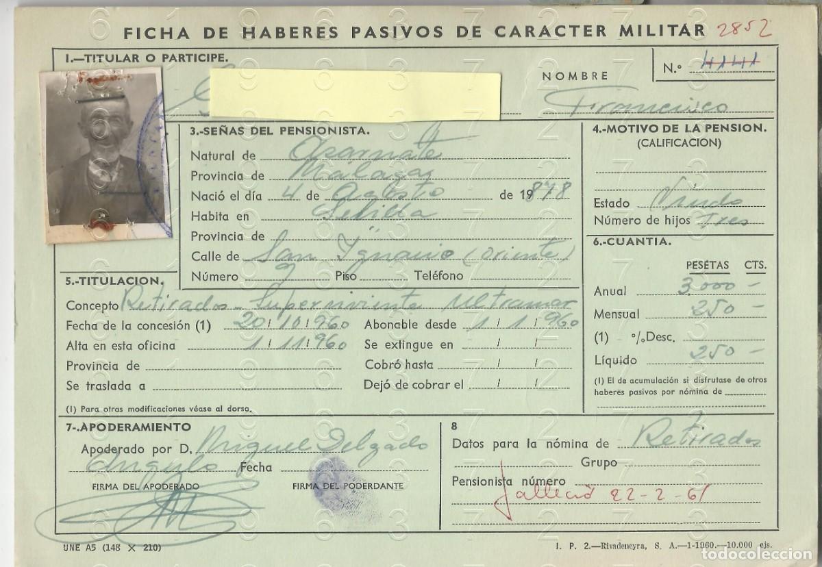 Militaria: ALFARNATE MALAGA GUERRA CUBA FILIPINAS COMBATIENTE FICHA PENSION L47
