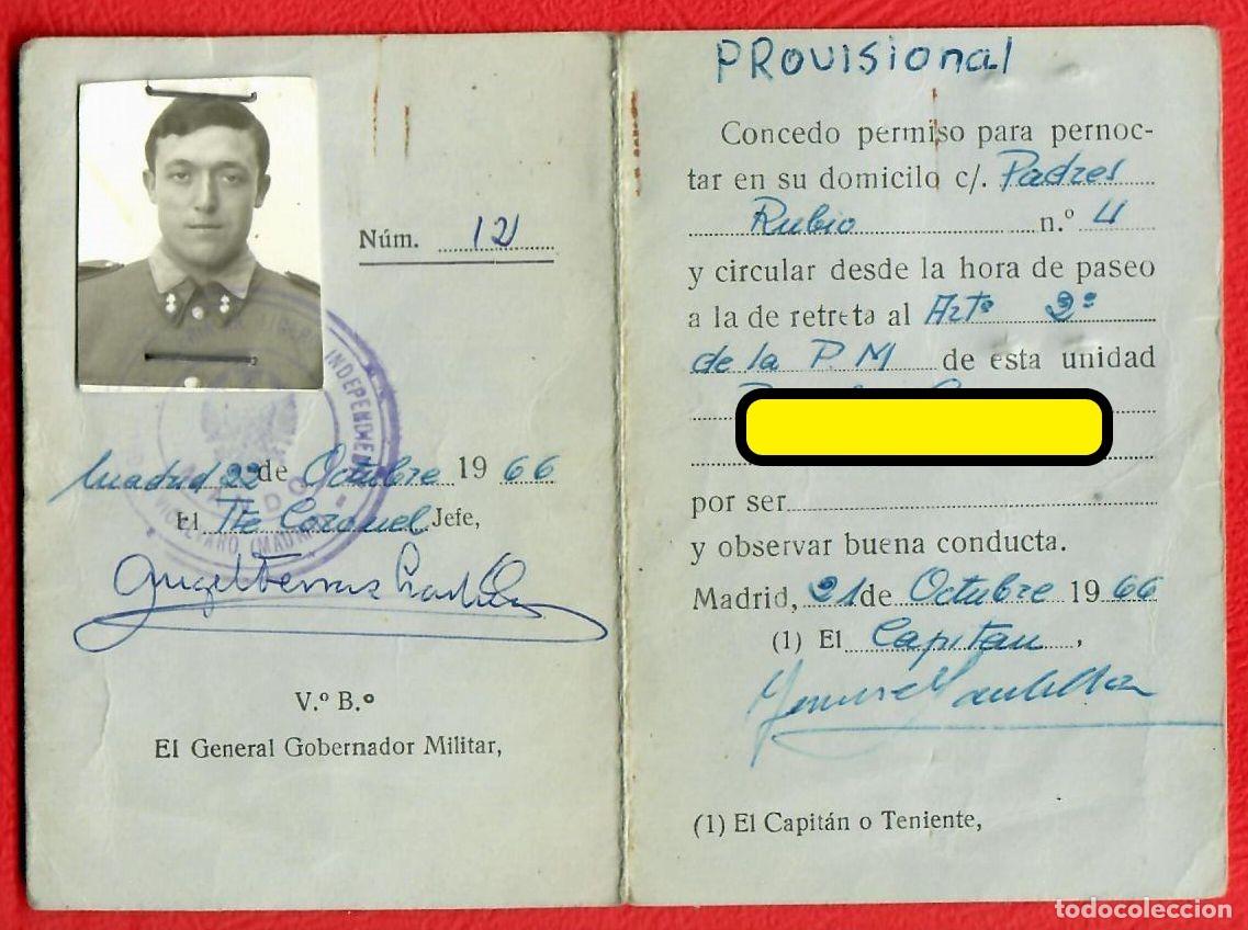 Military Antiques: A&ntilde;o 1966 &ndash; Tarjeta pase pernocta Grupo Artilleria A.A. Ligero Independiente &ndash; Vicalvaro Madrid