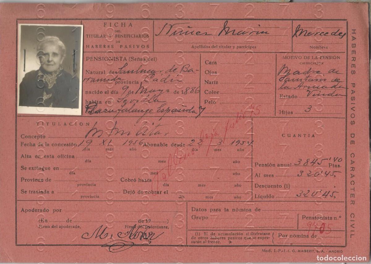 Militaria: SANLUCAR DE BARRAMEDA SANITARIO ARMADA FICHA PENSION MADRE 21X14 L48