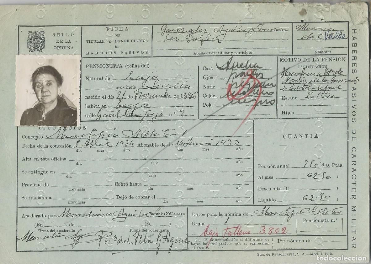 Military Antiques: ECIJA SEVILLA TENIENTE DE NAVIO HUERFANA FICHA PENSION 21X14 L48