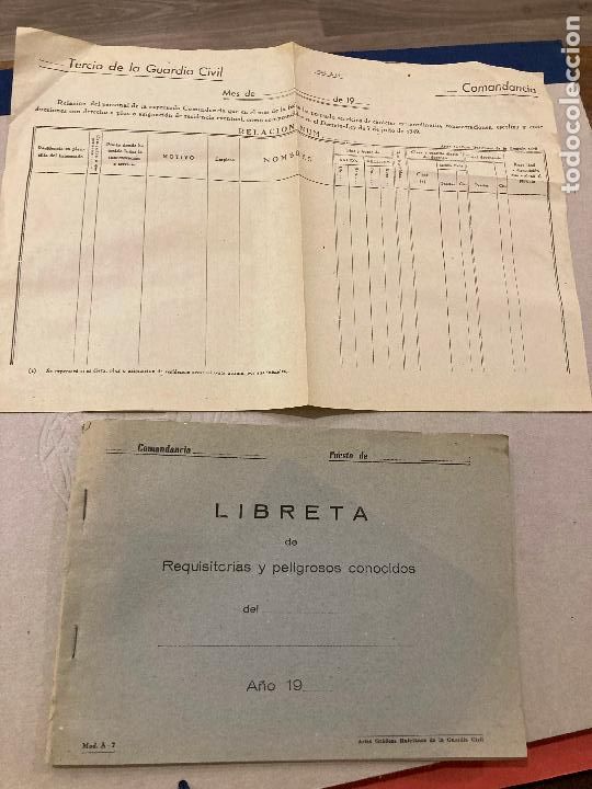 Militaria: Guardia civil libreta requisitorias caballerias y efectos y peligrosos conocidos hoja servicio 1949