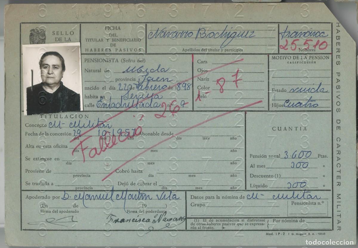 Military Antiques: UBEDA JAEN VIUDA MILITAR FICHA PENSION 22X15 L57