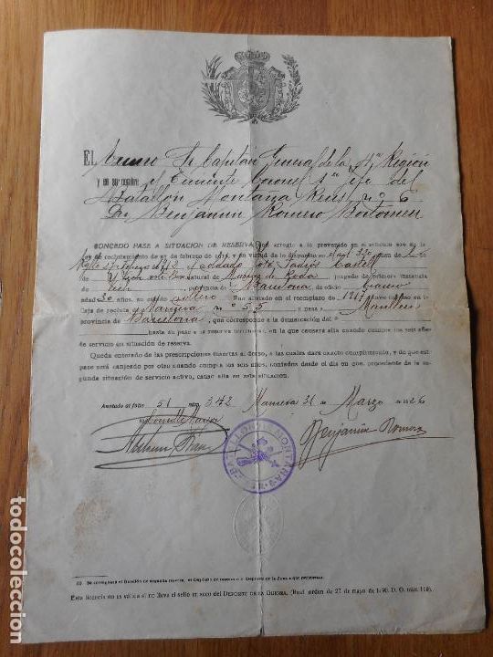 Militaria: BATALLON MONTA&Ntilde;A REUS N&ordm; 6. MANRESA 1926. T.E.CORONEL BENJAMIN ROMERO BARTOMEU.