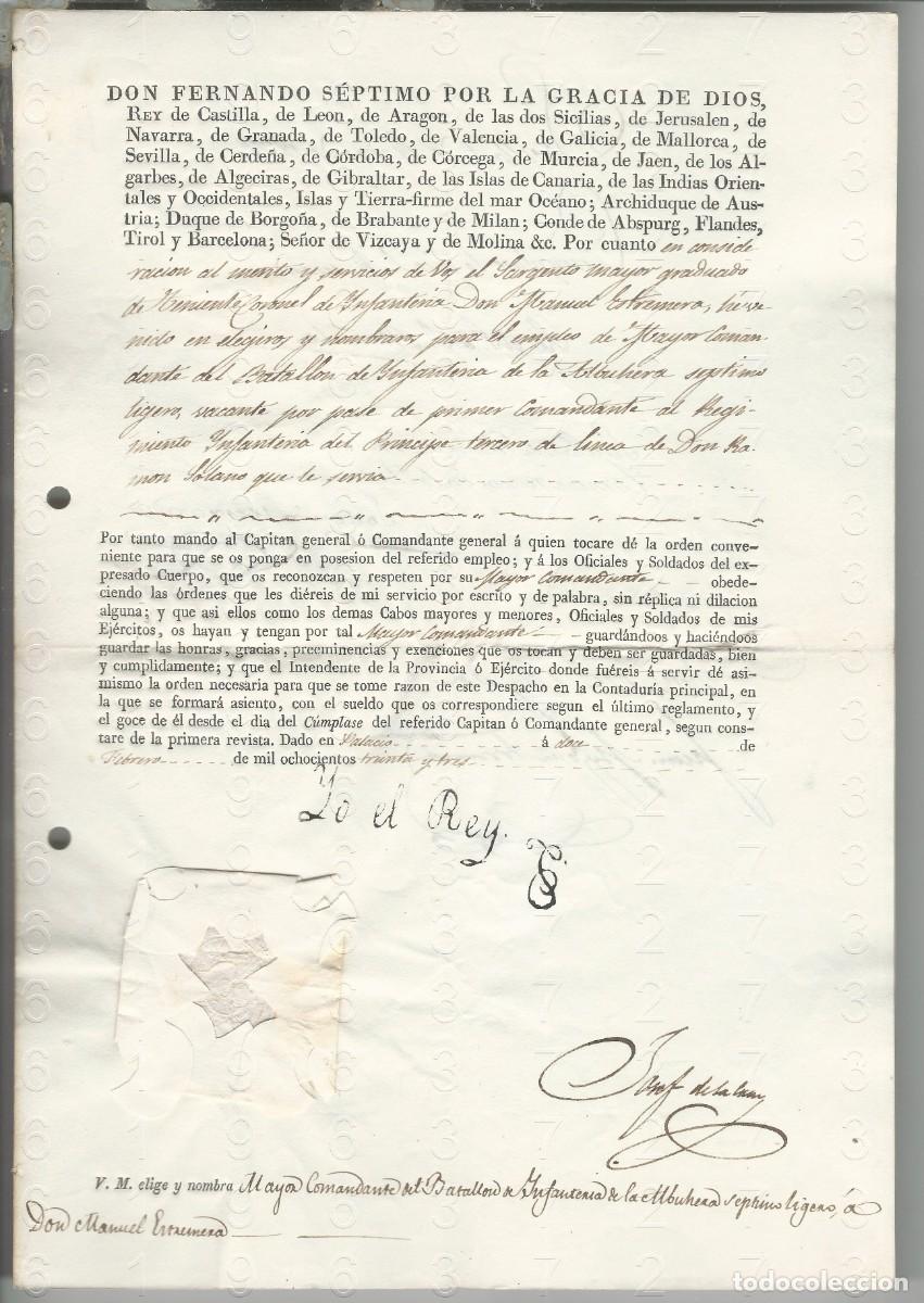 Military Antiques: 1833 BATALLON DE LA ALBUERA NOMBRAMIENTO FIRMAS JOAQUIN MIRANDA OJANGUREN Y 2 NO IDENTIFICADAS L57