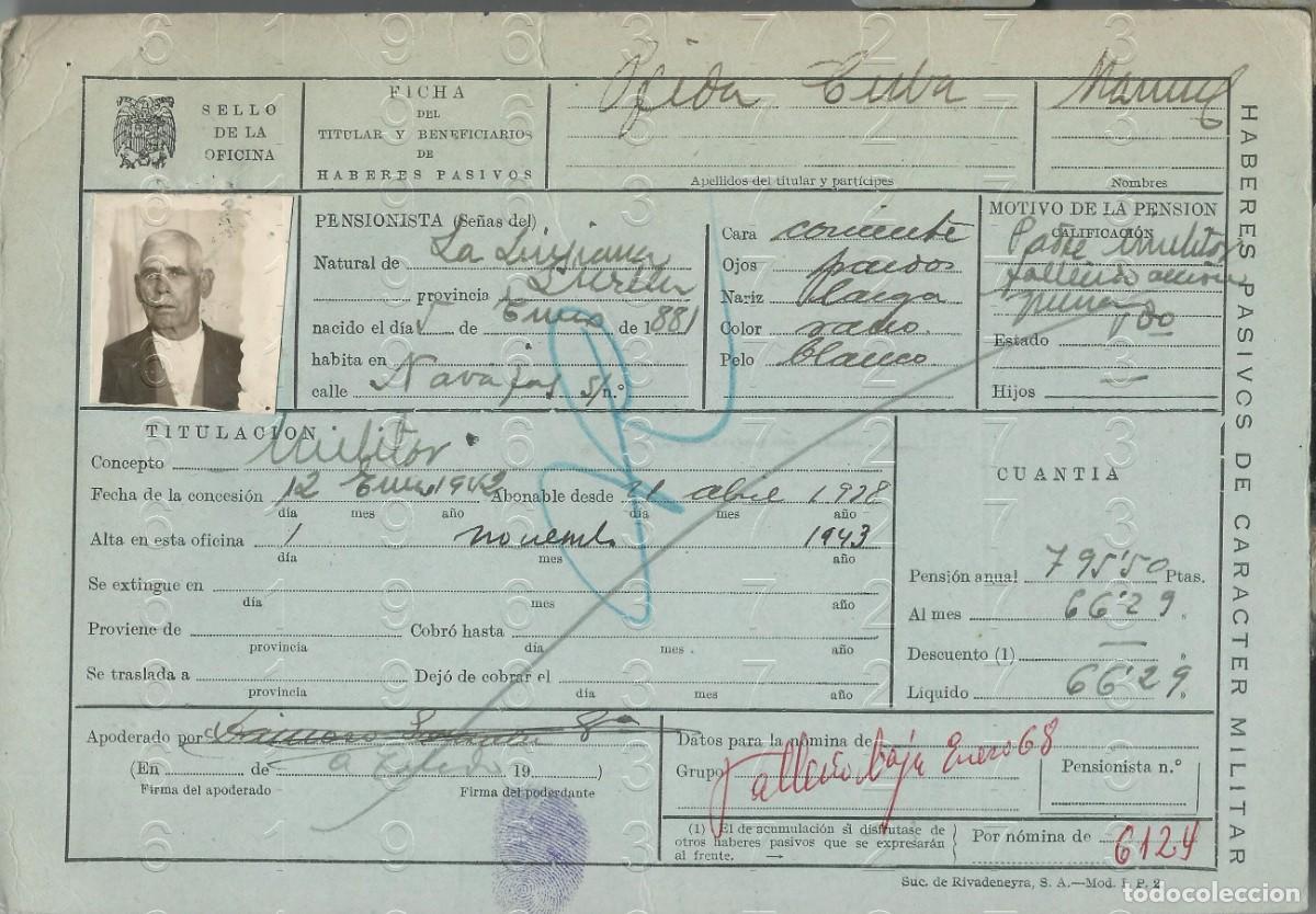 Military Antiques: LA LUISIANA SEVILLA PADRE CAIDO GUERRA CIVIL FICHA PENSION 22X15 L56