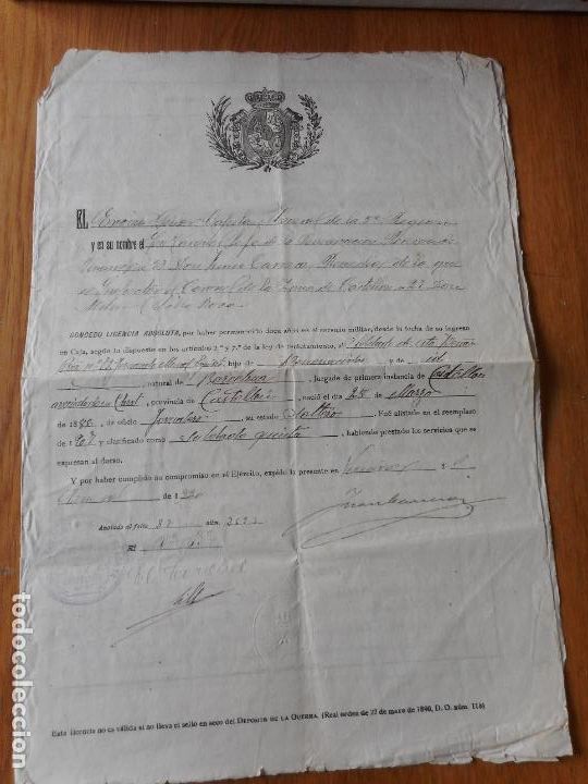 Military Antiques: CERTIFICADO LICENCIA MILITAR ZONA DE RECLUTAMIENTO DE CASTELLON 1920.