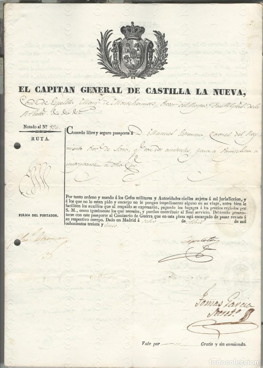 Military Antiques: 1835 Jos&eacute; Mar&iacute;a de Ezpeleta y Enrile CONDE FIRMA PASAPORTE L58