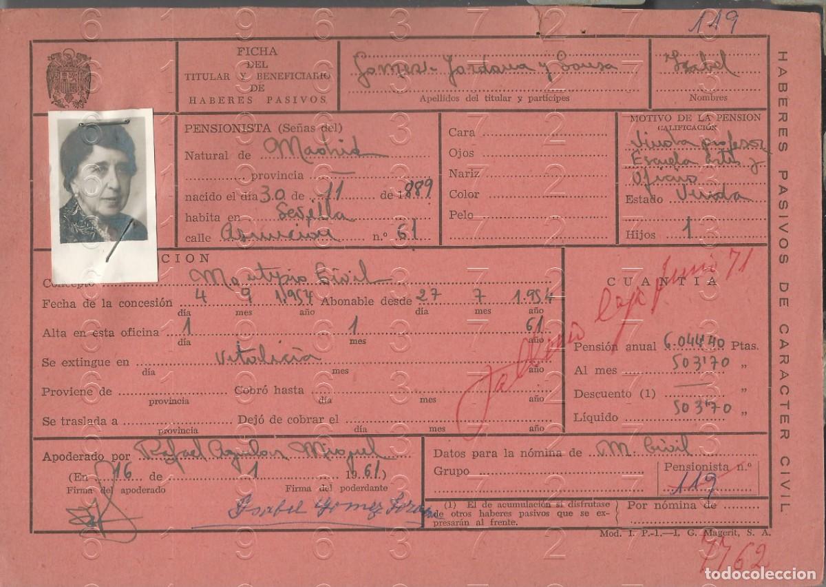 Militaria: GENERAL CONDE DE JORDANA HUERFANA MADRID FICHA PENSION L59