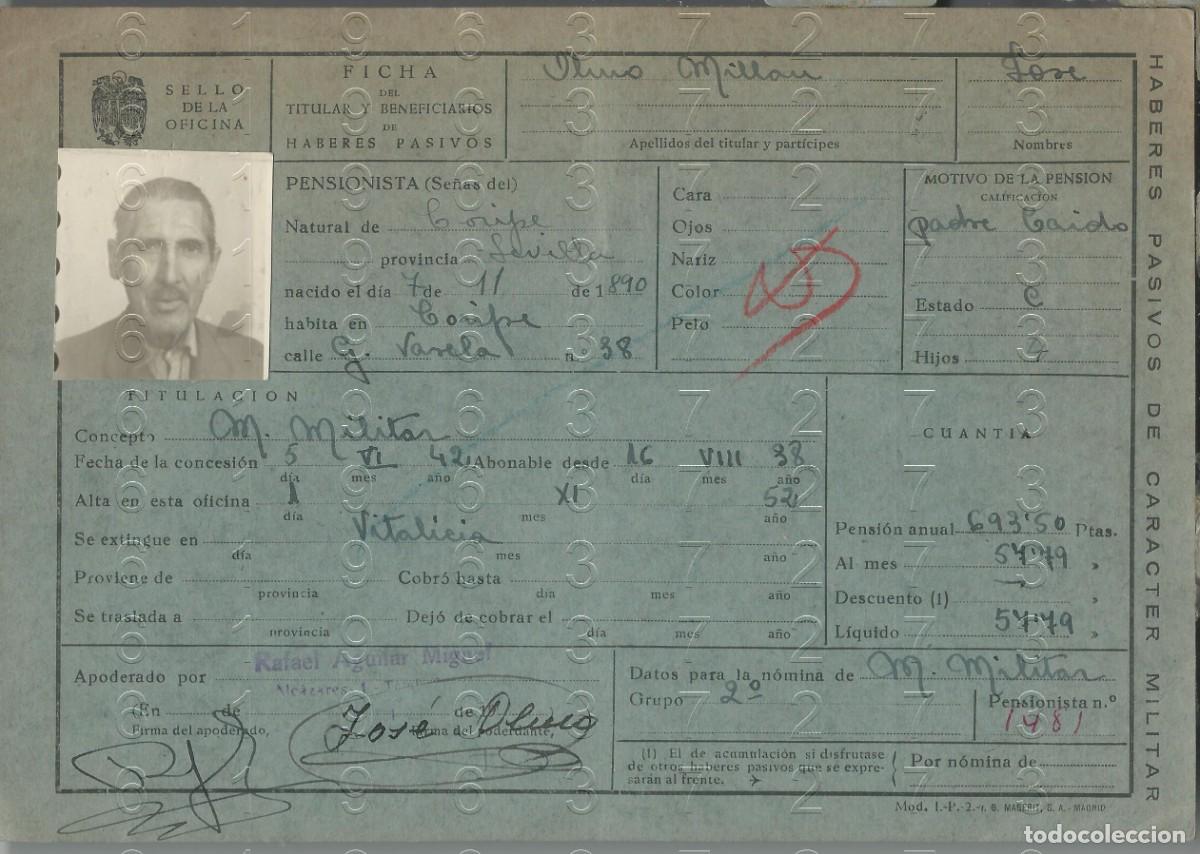 Militaria: CORIPE SEVILLA CAIDO GUERRA CIVIL FICHA PENSION L59