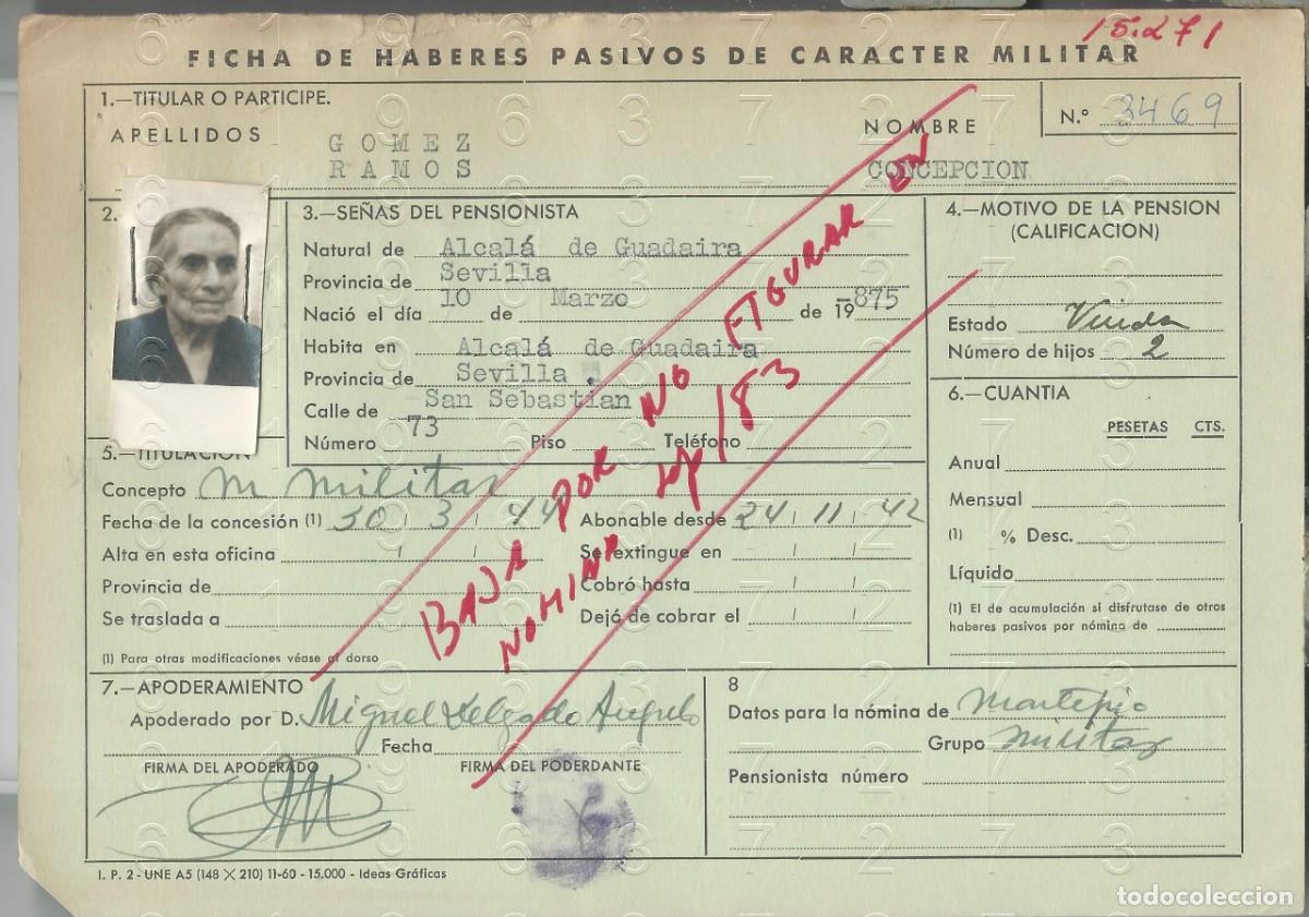 Militaria: ALCALA DE GUADAIRA VIUDA DE GUERRA FICHA PENSION L59