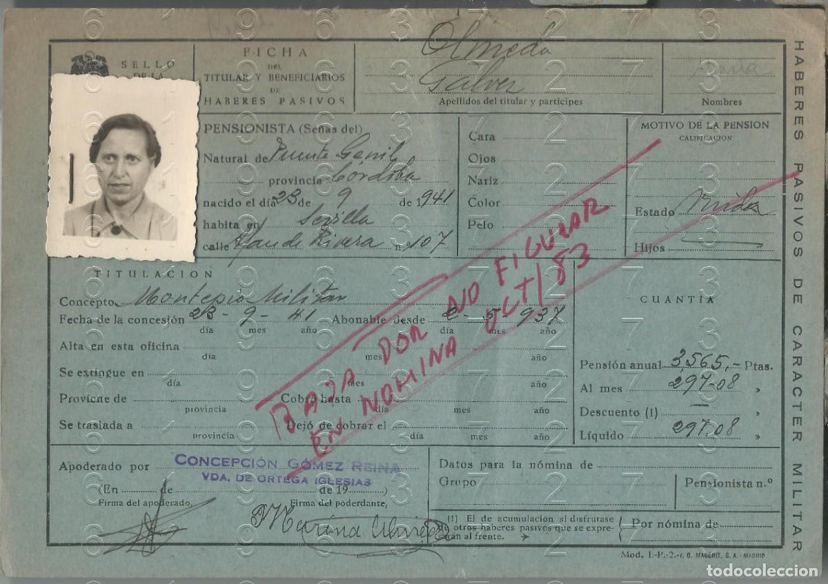Militaria: PUENTE GENIL CORDOBA VIUDA GUERRA CIVIL FICHA PENSION L59