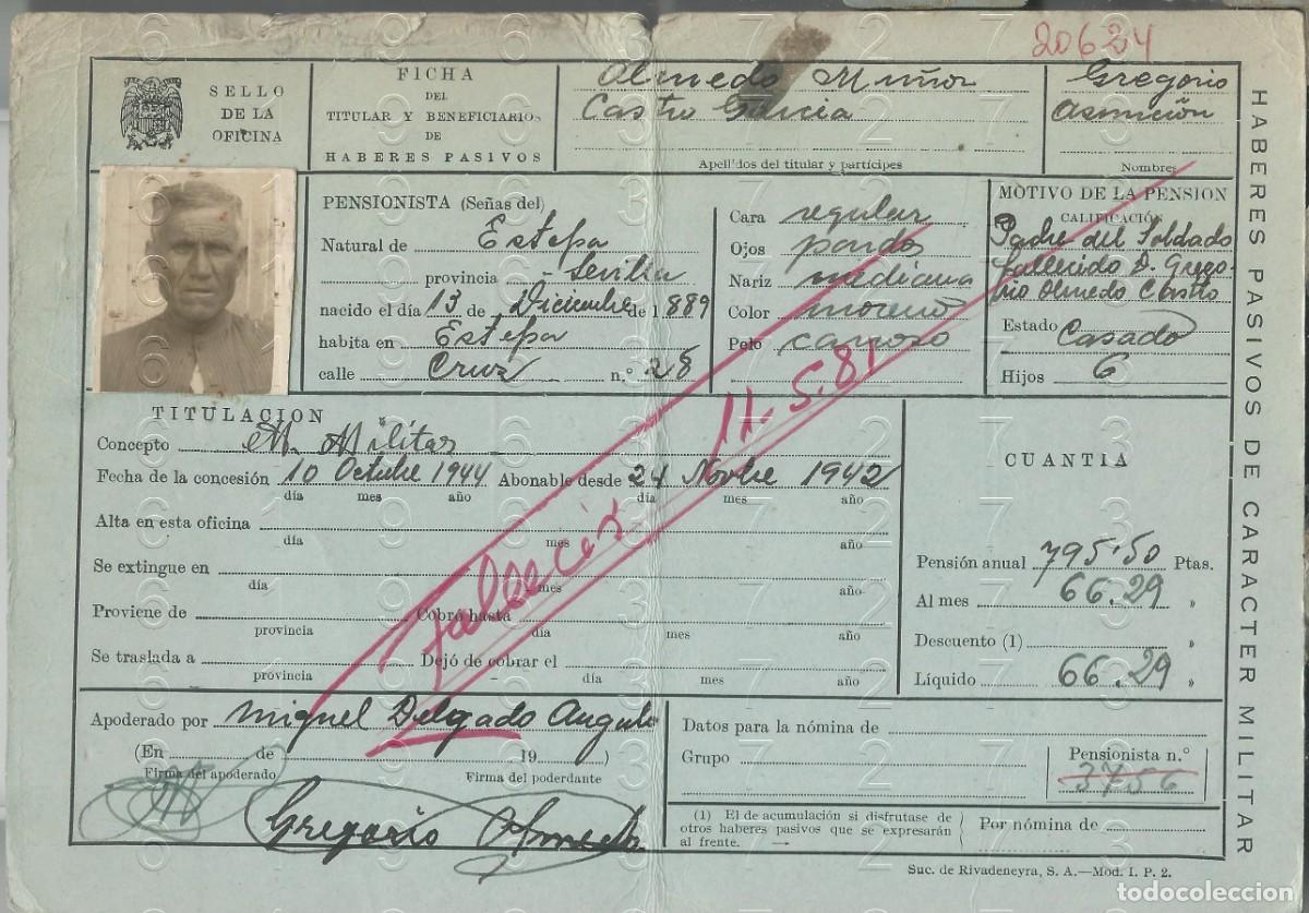 Militaria: ESTEPA SEVILLA CAIDO EN RUSIA FICHA PENSION L59