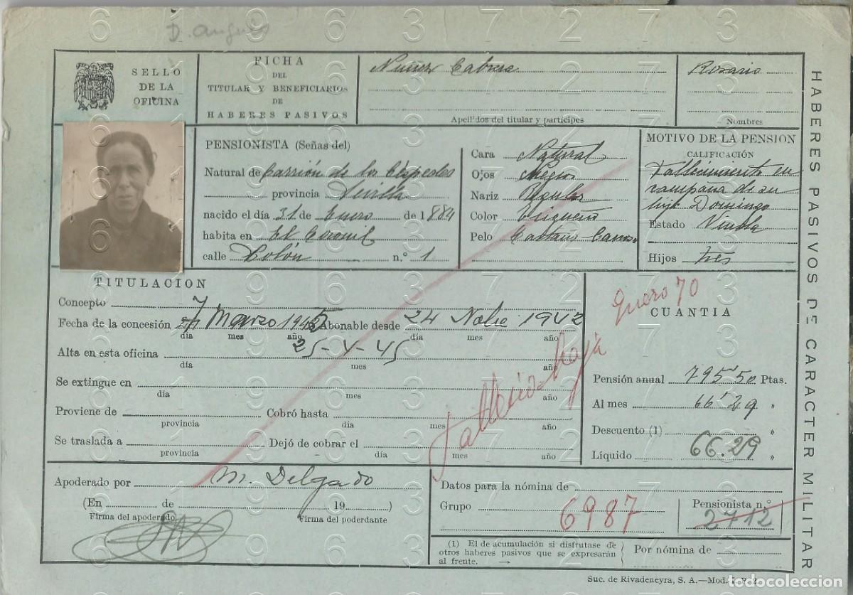 Militaria: EL CORONIL CARRION DE LOS CESPEDES CIADO EN RUSIA FICHA PENSION 22X15 L59