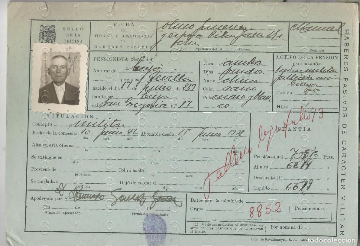 Militaria: ECIJA CAIDO GUERRA CIVIL FICHA PENSION 22X15 L59