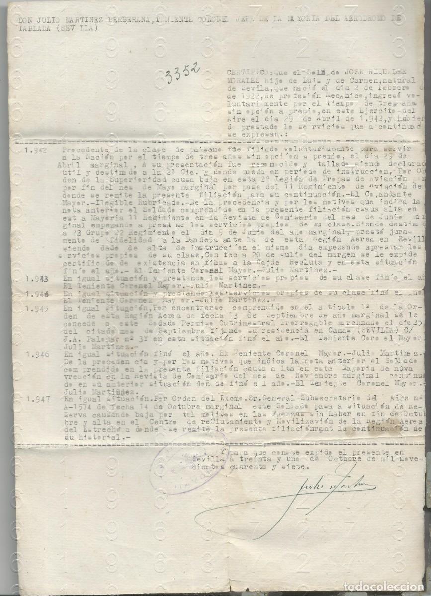 Militaria: JULIO MARTINEZ BERBERANA TENIENTE CORONEL FIRMA EN DOCUMENTO TABLADA SEVILLA 1947 L61