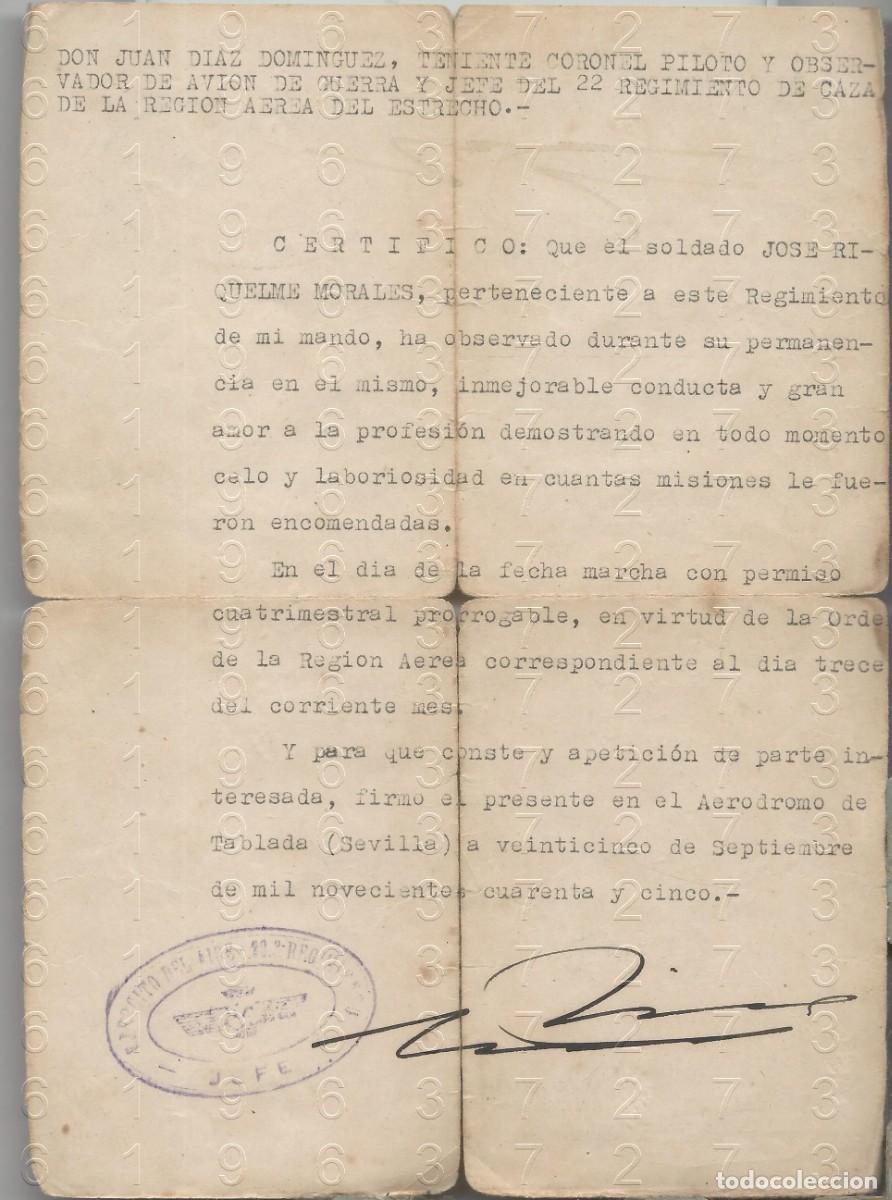 Militaria: TABLADA TENIENTE CORONEL JUAN DIAZ DOMINGUEZ CARTA BUENA CONDUCTA SEVILLA 1945 L62