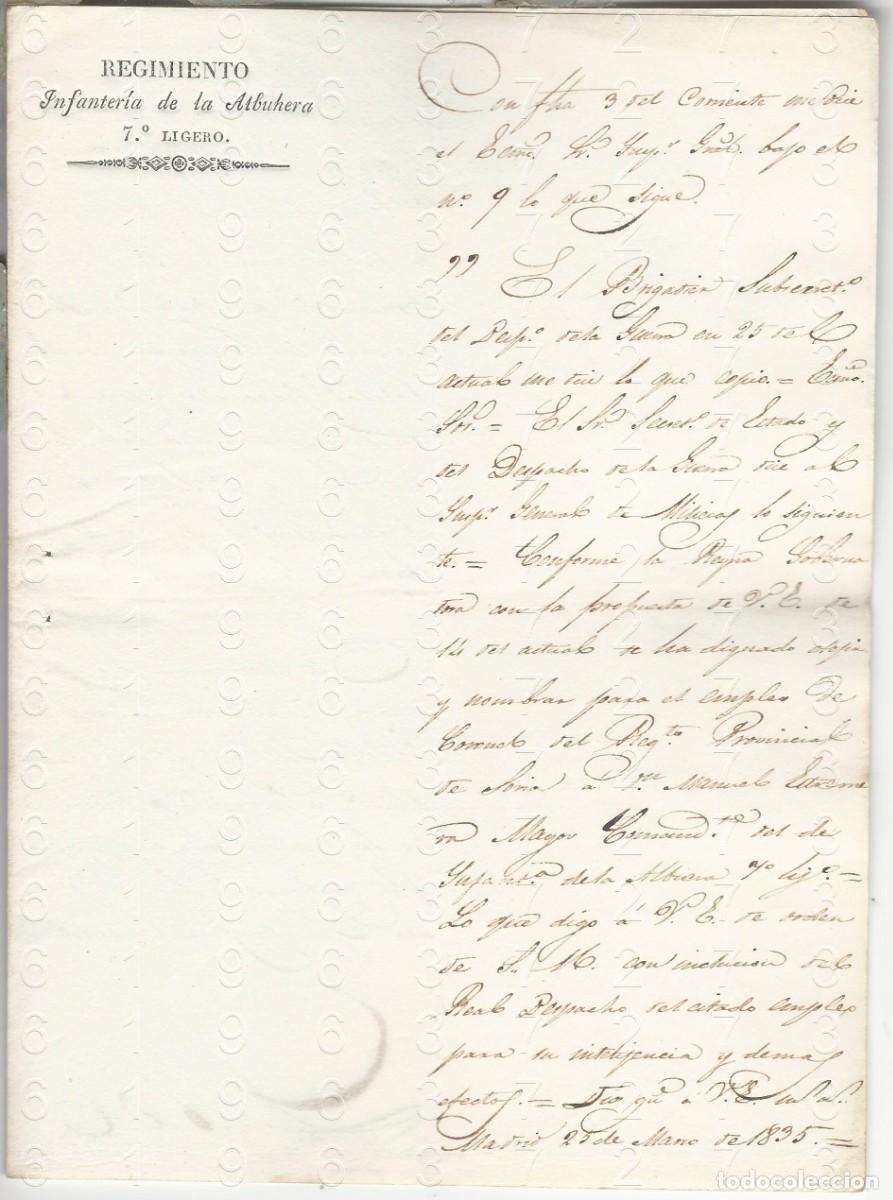 Militaria: 1835 REGIMIENTO INFANTERIA DE LA ALBUHERA FIRMA BRIGADIER VICENTE GARIN L50