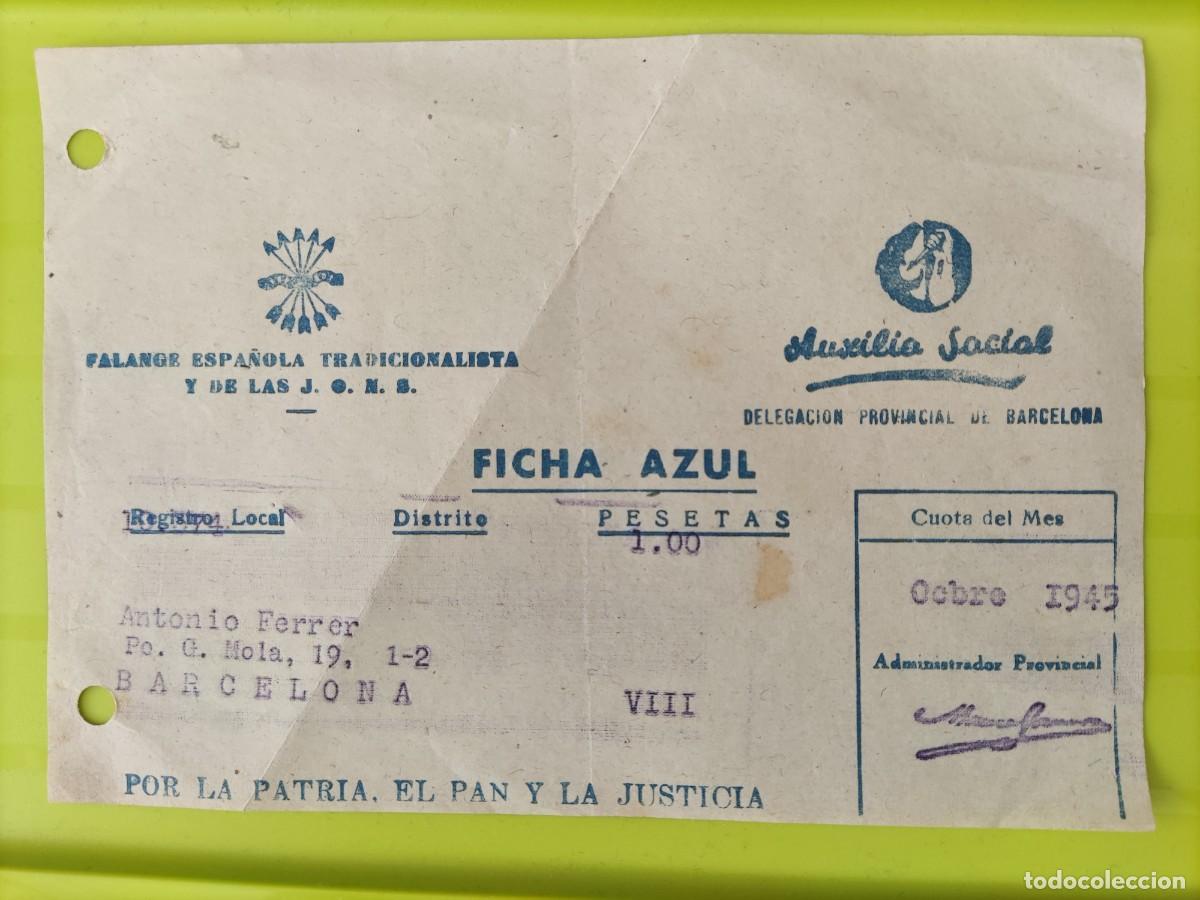 Militaria: Falange Espa&ntilde;ola Tradicionalista.Ficha Auxilio Social. Por la Patria, el pan y la justicia.