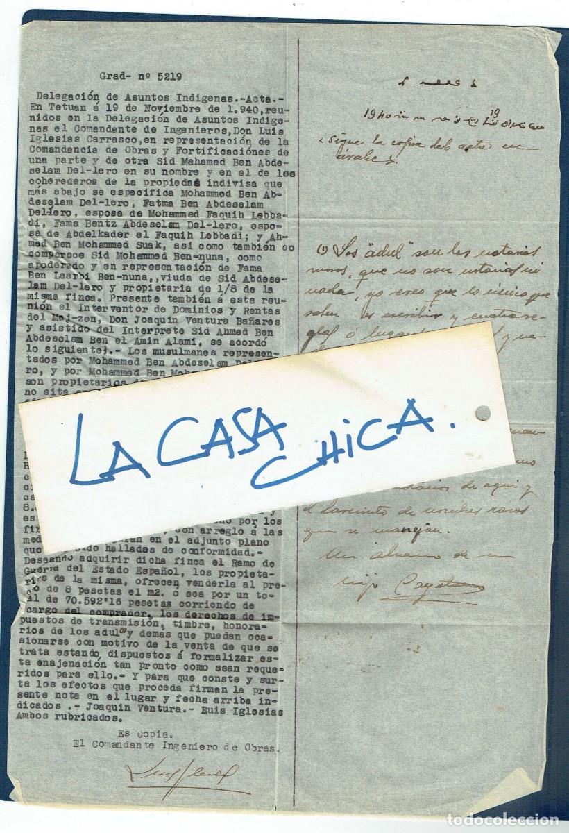 Militaria: DELEGACI&Oacute;N DE ASUNTOS IND&Iacute;GENAS, ACTA. TETUAN, 19 NBRE. 1940. JOAQU&Iacute;N VENTURA Y LUIS IGLESIAS. (C/Z2
