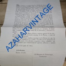 Militaria: GRANADA, 1843,LA COMISION DE GOBIERNO,DECLARACION ENEMIGO DE LA PATRIA GENERAL ANTONIO MARIA ALVAREZ