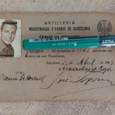 Militaria: CARNET PARQUE MAESTRANZA ARTILLERIA BARCELONA AÑO 1949.