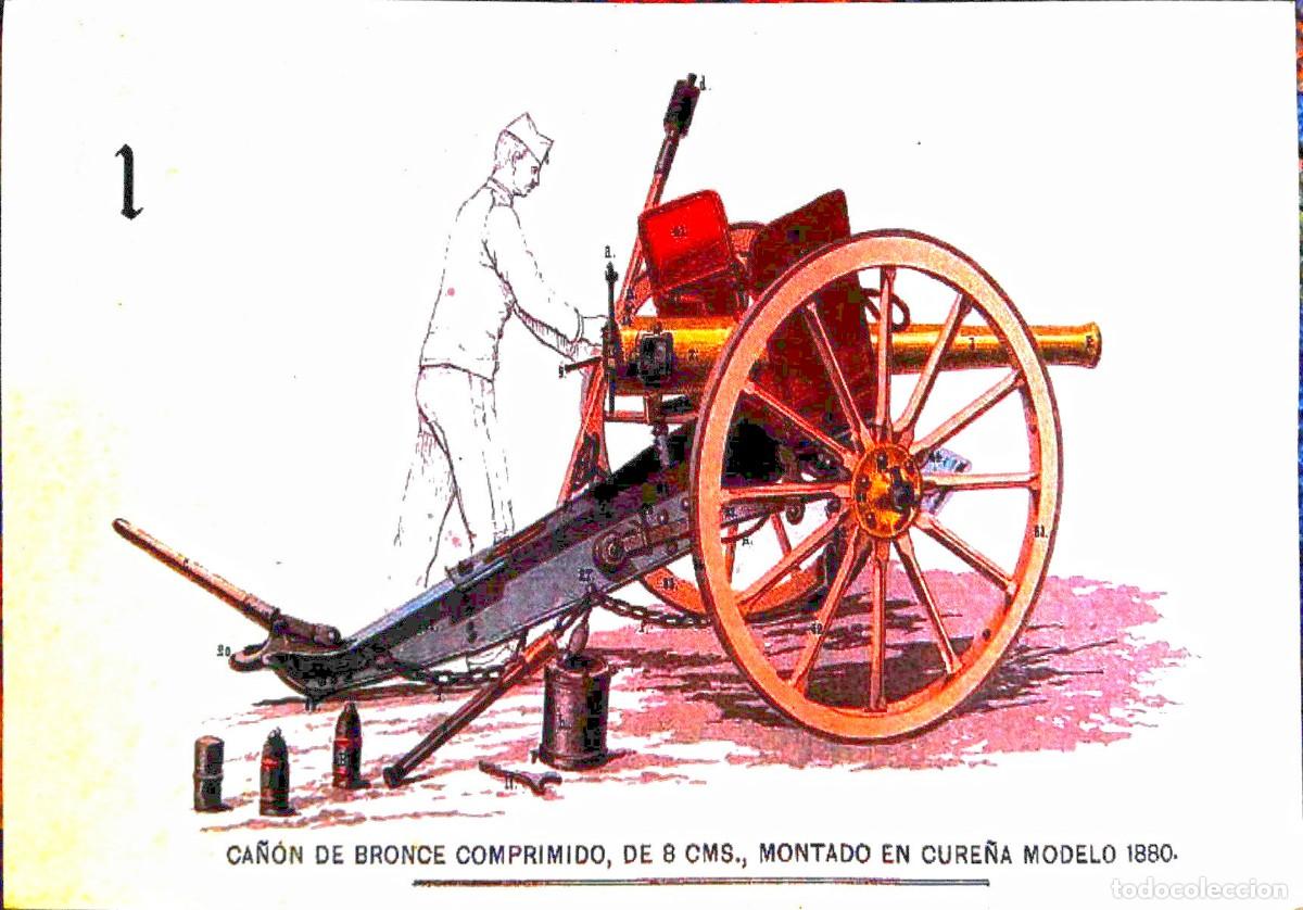 Militaria: 6 l&aacute;minas con ilustraciones de piezas de Artiller&iacute;a del siglo XIX
